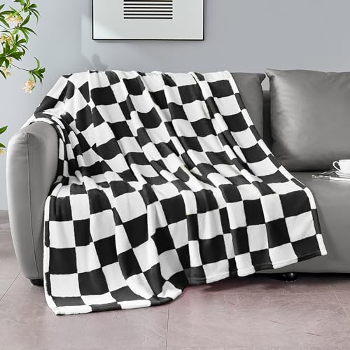 Edenleaf Black Checkered Blanket, Soft Cozy Fleece Checkered Throw Blankets for Bed Sofa Couch Camping, Ultra Fluffy Throws for All Seasons, 50x60 Inch, Black - color: 02 Black (Big Checkered), size: Throw-50"x60"