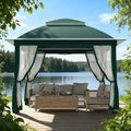 11'X11' Gazebo Pop Up with 4 Sidewalls Mosquito Netting, Heavy Duty Patio Gazebo Canopy Tent with Double Air Roofs for Backyards, Patios, Decks, Gardens, Parks - color: Green Top