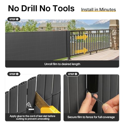 Paramondo PVC Privacy Fence Screen 14mm 3-Rib Reinforced Textured Fence Panel - No-Drill Balcony & Garden Cladding with Wind & UV Protection for Patio, Deck, Outdoor Privacy, 3×16 FT, Charcoal - color: Charcoal, size: 3×16 FT