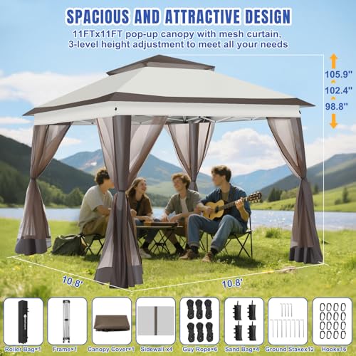 Yesker 10x10 Pop Up Canopy Tent w Mesh Netting Sidewall Vented Top - Heavy Duty Outdoor Canopy, Easy Setup Shelter Gazebo Waterproof 10x10 Popup Tnets for Patio Backyard Parties & Events, Khaki Brown - size: 10x10FT Khaki Brown w Netting Sidewall