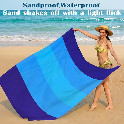 Famstar Beach Blanket Oversized Extra Large 78" X 81",Waterproof Sandproof Beach Blanket 1-7 Adults Lightweight Durable for Travel Camping Hiking Picnic - color: Blue5, size: 78" X 81"