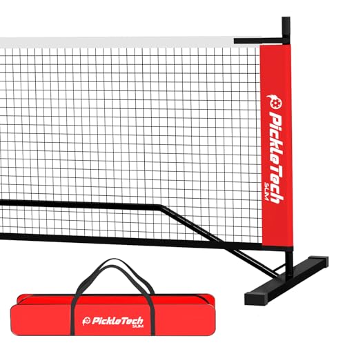 PICKLETECH 4.0 Slim Version Portable Pickleball Nets Outdoor Game 22 FT Pickleball Net-USAPA Regulation Size-Pickle Ball Net System with Carrying Bag for Driveway - color: Red, size: 22ft-4.0slim