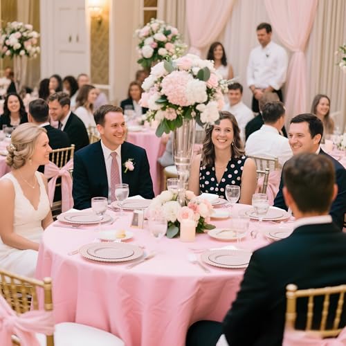 U-QE 60PCS Pink Plastic Plates - Heavy Duty Beaded Pink Disposable Plates for Mothers Day, Party, Baby Shower, Wedding - Serving 30 Guests Include 30PCS 10inch Dinner Plate & 30PCS 7inch Dessert Plate - color: Pink