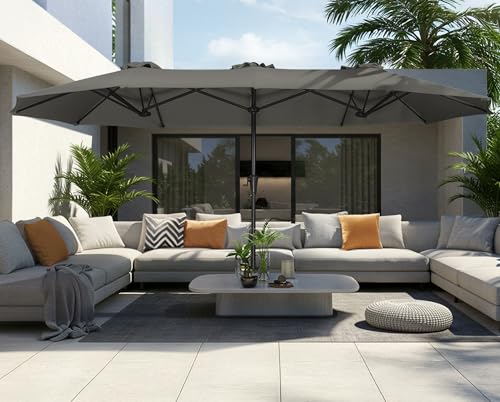 SUPERJARE 13FT Outdoor Umbrella for Patio, Double sided Pool Umbrellas with Fade Resistant Canopy, Large Table Umbrella for Deck, Market, Backyard - Dark Gray - color: Dark Gray, size: 13FT