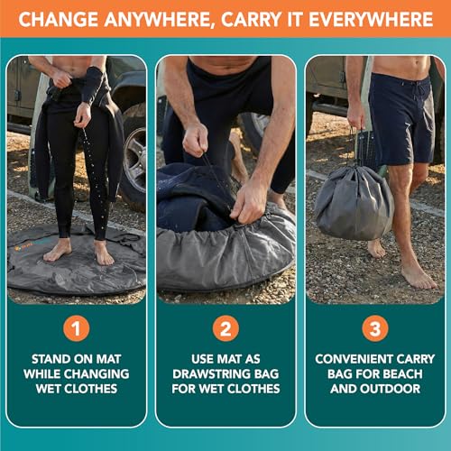 SUN CUBE Wetsuit Changing Mat & Waterproof Surf Bag – Drawstring Dry Bag for Surfing, Kayaking & Beach – 30” Leakproof Portable Gear Mat - color: Gray