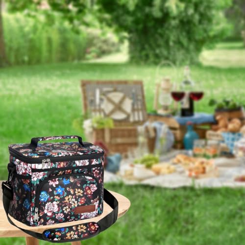 ExtraCharm Insulated Lunch Bag for Women/Men-Reusable Lunch Box for Office Picnic Hiking Beach-Leakproof Cooler Tote Bag Organizer with Adjustable Shoulder Strap for Adults-Floral Foliage - color: Floral Foliage