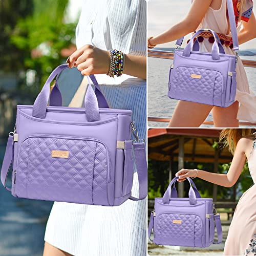 AIJIEKE Extra Large Lunch Bag for Women & Men, Insulated Leakproof Lunch Box for Work, Reusable Adult Lunch Tote with Shoulder Strap, Multi-Pocket Cooler Bag for Office, Picnic, Beach, Purple - color: Light Purple