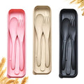 Reusable Travel Utensils Set with Case, 3 Sets Wheat Straw Portable Knife Fork Spoons Cutlery, Eco-Friendly BPA Free Plastic Tableware for Kids Adults Travel Picnic Camping Utensils - color: 3 Sets - Beige, Pink, Black