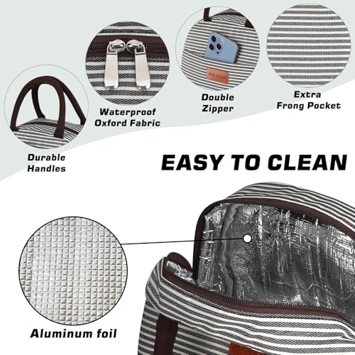BALORAY Lunch Bag for Women Men Insulated Lunch Box for Adult Reusable Lunch Tote Bag for Work, Picnic or Travel(Black White Stripes) - color: Black white stripes, size: M