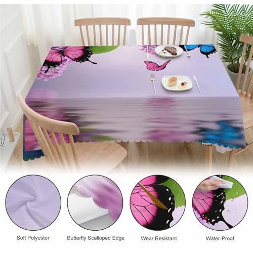 Butterfly Kitchen Tablecloth Nature Flowers Butterflies Indoor Outdoor Table Cover Anti-Oil Table Cloths for Wedding Banquet Dinner Tablecloths, 52x70 Inch(4-6 Seats) Blue Purple - color: Butterfly