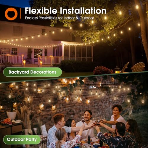 addlon 200FT(2 Pack*100FT) Solar String Lights Outdoor Waterproof with Remote, Dimmable Commercial Grade Solar Powered String Lights with 108 LED Bulbs, Hanging Light for Backyard Party Decor - size: 200ft