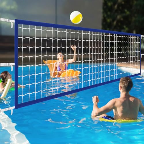 Upgraded Pool Volleyball Net, 15x3FT Pool Volleyball Net for Inground Pool Games for Adults and Family 2026 Summer Pool Floaties Party Gift - color: Blue, White