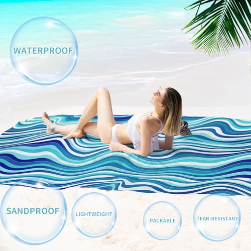Beach Blanket 78''×110'' Suits 1-7 Adults Waterproof Sandproof Oversized Lightweight Sand Free Beach Blanket Large Picnic Mat for Travel Camping Picnic Hiking - color: Waves, size: 78''x110''