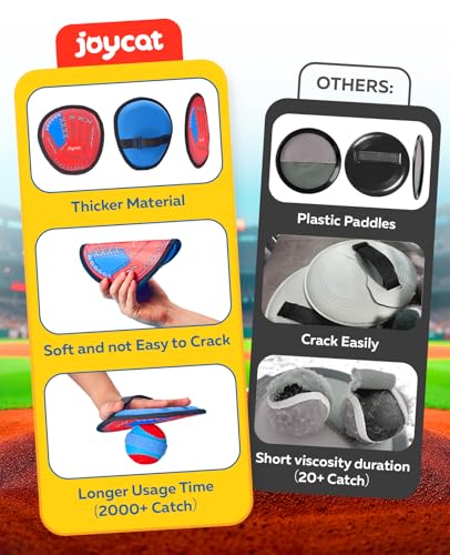 JoyCat Toss and Catch Ball Game for Kids, 4 Paddle Sticky Ball Set, Toddler Baseball Catch Toy, Outdoor Game for Beach, Yard&Camping, Family Sports Easter Basket Stuffer Gift for Boys Girls Ages 3-12 - style: 4 Paddles 4 Balls