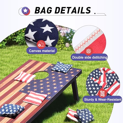 4x2 Ft Cornhole Boards Set, Premium Regulation Size Cornhole Boards with 8 All-Weather Bean Bags, Carrying Case and Scoreboard - style: 4'x2' American Flag