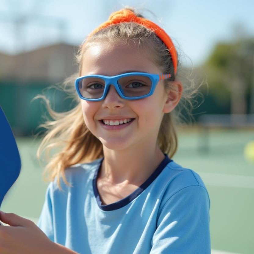 BLUE CUT Kids Sports Protection Goggles – Photochromic Safety Glasses for Children, Basketball, Baseball & Outdoor Sports - color: Blue/Orange Photochromic-kids Size