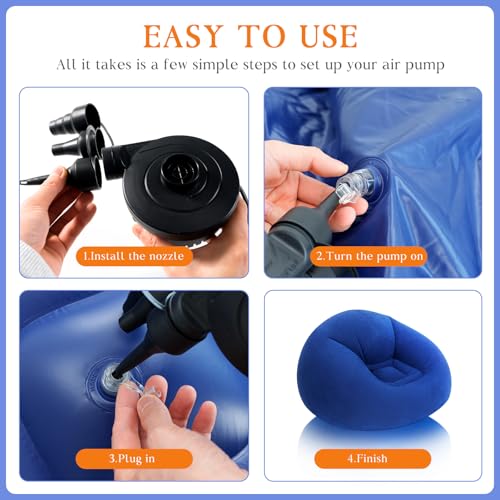 2 Pcs Inflatable Bean Bag Chairs with Electric Air Pump Inflatable Chairs Blow up Couch Folding Portable Inflatable Lazy Sofa for Movie Night Living Room Outdoor Camping (2, Royal Blue) - color: Royal Blue