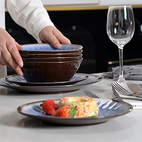 Melamine Dinnerware Sets 12 Pcs, Plates and Bowls Sets, Melamine Plates, Outdoor Dishes Sets, Unbreakable Dinnerware, Serving Dishes for Entertaining, Dishwasher Safe, BPA Free (Classic Blue) - color: Classic Blue