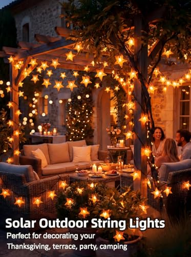 Solar Twinkle Star String Lights Outdoor Indoor Waterproof 39FT 100 LED Solar Powered Fairy Lights with 8 Lighting Modes Thanksgiving Decor for Camping Tree Party Yard Wedding Garden Orange - color: Orange