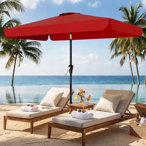 AreShark 6.5 x 10 FT Rectangular Valance Patio Umbrella, Outdoor Umbrella with Tilt and Crank, Market Table Umbrellas W/ 6 Ribs UV Protection for Garden, Deck, Backyard and Pool, Red - color: Red, size: 6.5x10 FT
