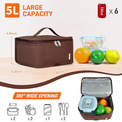 NOL Natural Organic Lifestyle Small Lunch Bag Mini Lunch Box Insulated Lunch Bag for Men/Women Leakproof Cooler Tote Bag Lightweight Nylon Waterproof Lunch Box For Work, Coffee - color: Coffee, size: Medium(5 Liters)