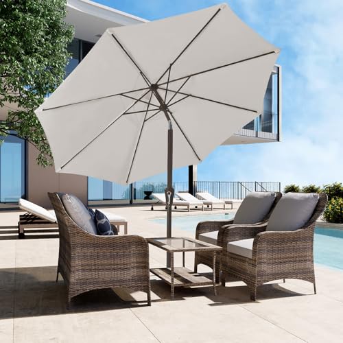 JEAREY 9FT Outdoor Patio Umbrella Outdoor Table Umbrella with Push Button Tilt and Crank, Market Umbrella 8 Sturdy Ribs UV Protection Waterproof for Garden, Deck, Backyard, Pool (Fog Gray) - color: Fog Gray