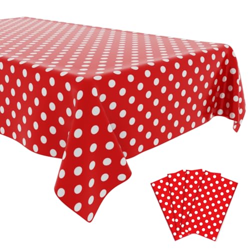 4 Pack Red Polka Dot Tablecloth,Red and White Tablecloths Disposable Plastic Rectangular Picnic Table Cover,Suitable for Rectangular Tables(54 x 108 Inches) - color: Polka Dot Red, size: 54" x 108" Rectangular (4 Pack)