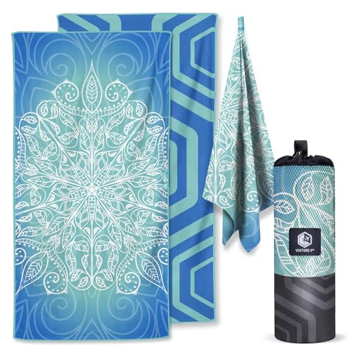 VENTURE 4TH Microfiber Beach Towel: Quick-Dry, Compact, Sand-Free, Absorbent, Sandproof and Lightweight - Perfect for Camping, Beach, and Roadtrips (Blue Mandala Design | 35x78 inches) - color: Blue Mandala, size: Extra Large (78" x 35")