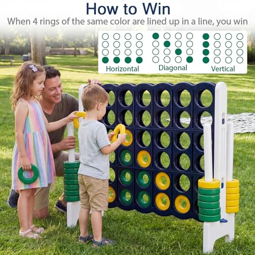 COSTWAY Giant 4-in-a-Row Game Set, Jumbo 4-to-Score for Kids and Adults with 42 Jumbo Rings & Quick-Release Slider, Indoor Outdoor Yard Party Game for Lawn, Holiday Party & Family (Ink Black & White) - color: Ink Black & White