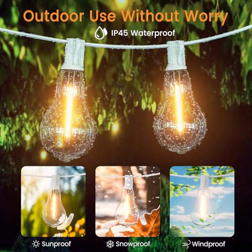 Outdoor String Lights 75FT LED Patio Lights 53 Plastic Edison Bulbs (3 Spare) with Remote Waterproof Patio Lights, Dimmable Outside Hanging Light Connectable for Porch Backyard, White - color: White, size: Remote Control Model -75ft-50t