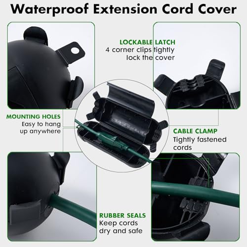 3Pack Outdoor Extension Cord Cover, IP44 Waterproof Extension Cord Protector for Outdoor Connections, Weatherproof Safety Box for Holiday Lights, Garden Tools & Outdoor Appliances, Black - color: Black-Big