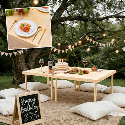 60"x30" Boho Wooden Picnic Table,Portable Wood Picnic Desk,Solid Wood Picnic Table, Boho Low Picnic Floor Desk for Beach, Camping, Backyard, Floor Seating(Large Size for 6)
