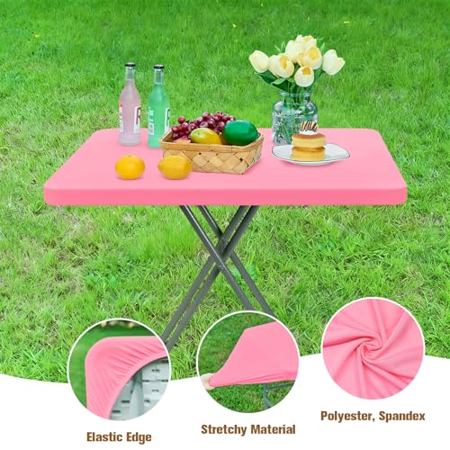 Fitted Rectangle Tablecloth 20 x 30 Inch Elastic Table Cloth for 2.5ft Table, Stretch Spandex Table Cover Pink Washable Polyester Table Top Cap Cover for Dining Picnic Camping Indoor and Outdoor - color: Pink, size: 30" x 20" (Rectangular)