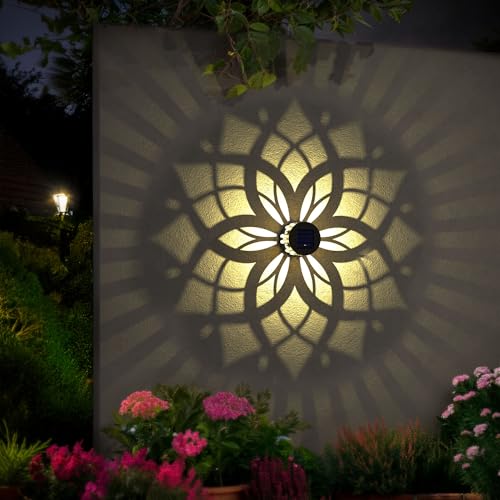 2 Pack Solar Fence Lights Metal Solar Powered Outdoor Wall Deck Step Lights Mandala Theme Waterproof Fence Light for Garden Post Patio Backyard Yard Decor, Gardening Gifts for Women Mom Grandma - color: Geometric Mandala, size: 2 Pack