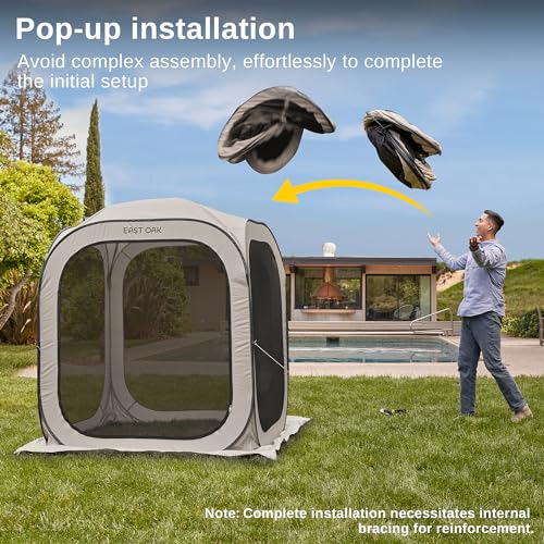 East Oak Screen House Tent Pop-Up, Portable Screen Room Canopy Instant Screen Tent 6 x 6 FT with Carry Bag for Patio, Backyard, Deck & Outdoor Activities, Beige - color: Beige, size: 6×6 FT