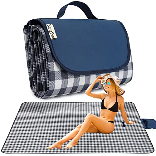 K Y KANGYUN Outdoor Picnic Blankets 80" x 80", Extra Large Beach Blanket, Foldable Lightweight Waterproof Sand Mat, Picnic Blanket for Beach Camping Hiking Park Patio (Dark Blue, 80x80 inch) - color: Blue, size: 6'8" x 6'8"
