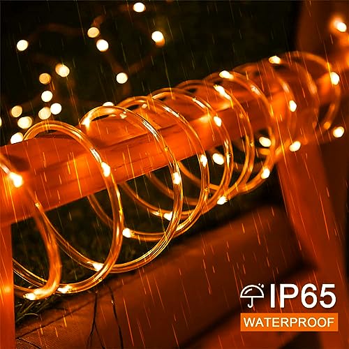 JMEXSUSS Orange Halloween Solar Lights, 66 ft 200 LED Rope Lights Outdoor Waterproof, PVC Tube Orange Christmas String Lights for Halloween Thanksgiving Fall Party Tree Fence Christmas - color: Orange, size: 200 LED