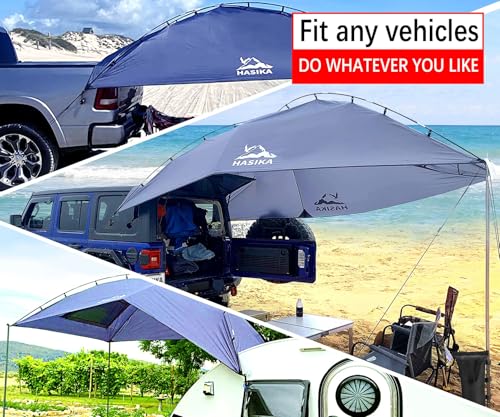 Versatility Camping Tent for Truck Bed,SUV RVing, Van,Trailer and Overlanding Portable Teardrop Awning Canopy Tear Resistant Tarp with 2 Sandbag