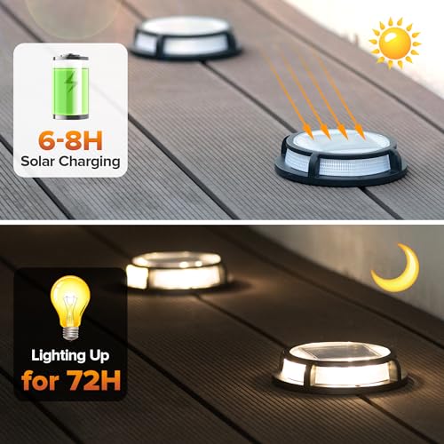LUTEC 2 Pack Solar Deck Lights, 12 LEDs IP65 Waterproof Solar, Outdoor Driveway Marker Lights for Step, Sidewalk, Pathway, Patio, Garden(Warm White) - color: Black, size: 2 Pack