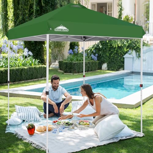 EAGLE PEAK Pop Up Canopy Tent with Wheeled Carry Bag, 8 Stakes, 4 Ropes, Easy Set Up Tent Canopy, 6.6x6.6 ft, Green - color: Green, size: 6.6x6.6