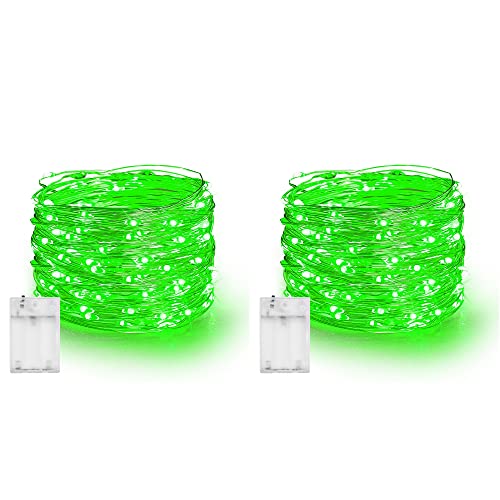 Dazzle Bright Fairy Lights Battery Operated, 2 Pack Total 40FT 120LED Silver Wire Waterproof String Lights, Christmas St. Patrick's Day Decorations for Indoor Outdoor Bedroom Yard Decor, Green - color: Green