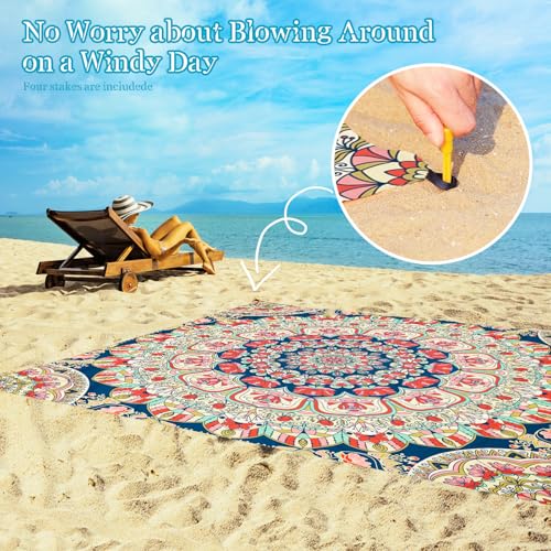 Beach Blanket Waterproof Sandproof 1-7 Adult Oversized 78 '' × 81 '' Lightweight Durable Compact Sand Free Extra Large Beach Mat for Travel Camping Hiking Picnic Blanket - color: Mandala2, size: 78“x81”