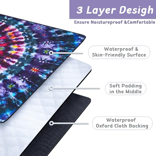 Picnic Blankets Waterproof Large, 80"x 60" Outdoor Beach Blanket Sandproof Foldable Lightweight Portable 3-Layer Camping Mat for Parks,Hiking,Travel,Music Festival,Concerts(Tie-dye) - color: Blue Tie Dye, size: 5' x 6'8" (Rectangular)