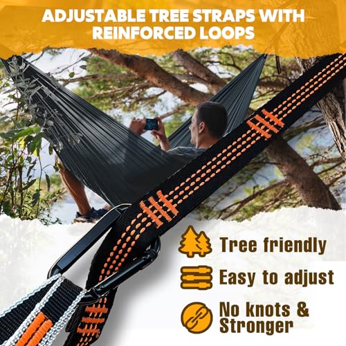 NATUREFUN Ultra-Light Travel Camping Hammock | 300kg Load Capacity,Breathable,Quick-Drying | 2 x Premium Carabiners,2 x Nylon Slings Included | Outdoor Indoor Garden - color: Grey, size: 275x140cm