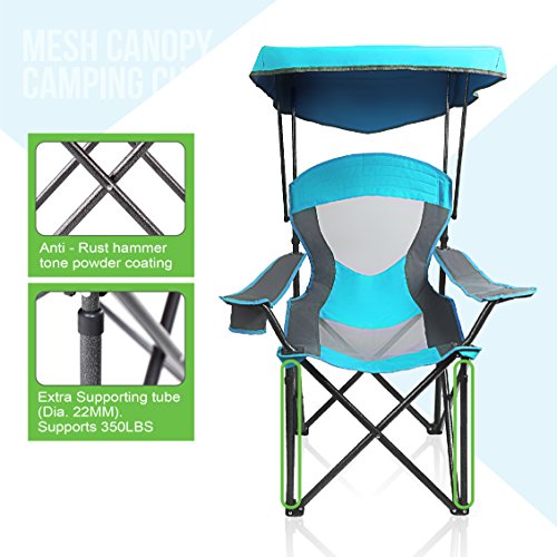 ALPHA CAMP Heavy Duty Canopy Camping Chair, 350 lbs Capacity Oversized Folding Chair with Adjustable Sunshade, Portable Sunshade Chair with Cup Holder for Beach, Fishing, Outdoor - color: Enamel Blue