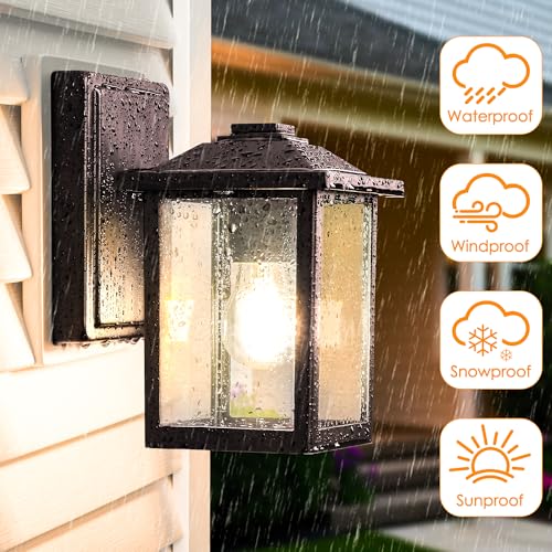MATAMEYE Outdoor Wall Lantern, Exterior Waterproof Wall Sconce Light Fixture, Dark Chocolate Front Door Mounted Lighting with Glass, Anti-Rust Porch Lamp - color: Dark Chocolate, size: 8.08 inch