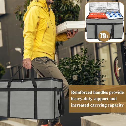 PEASUG Insulated Bags for Food Delivery, XXXL Pizza Delivery Bags, Large Capacity Cooler Bag Keep Food Warm for Grocery Shopping and Catering, Foldable, Heavy-Duty (Black) - color: Grey, size: XXX-Large