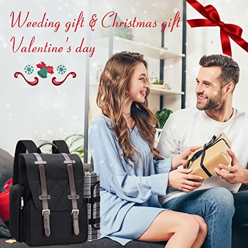 Picnic Backpack for 4 Person with Large Insulated Cooler Bag, Picnic Basket Set with Wine Pouch, Waterproof Picnic Blanket & Cutlery Set. Perfect for, Camping, Party