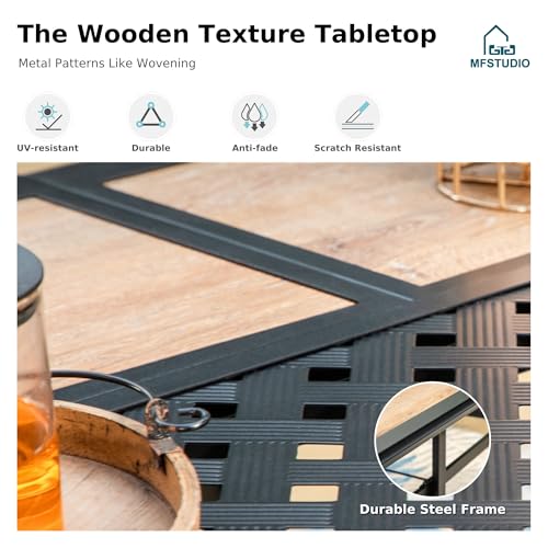 MFSTUDIO Outdoor Patio Dining Table for 6, Rectangular Patio Furniture Table with Metal Frame and Immitation Top, Adjustable Umbrella Hole - color: Brown & Black, size: 61.5" x 38"