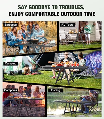Raynesys Foldable Grill Table with Mesh Desktop, 200lbs 4Ft Portable Folding Table, Height Adjustable Metal Table for Ourdoor, Camping, Picnic, BBQ and Beach, RV, 47.24" L x 23.62" W - size: XL(4Ft-47.24" x 23.62" x 17.32"/24.41"/29.53")